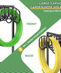 Heavy Duty Metal Freestanding Hose Holder That Holds Two 150 Ft Hoses Rustproof Garden Hose Storage With Four Spikes Durable Outdoor Organizer For Yard Lawn Farm