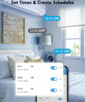 Dual Smart Plug 4 Pack With WiFi Bluetooth Outlet, 15A, Works With Alexa And Google Assistant showing schedule setting app