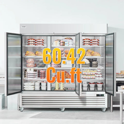 Pro Grade 60 Cu Ft Commercial Reach In Freezer Built Like A Tank With Three Door Setup showcasing 60.42 Cu.ft of frozen storage.