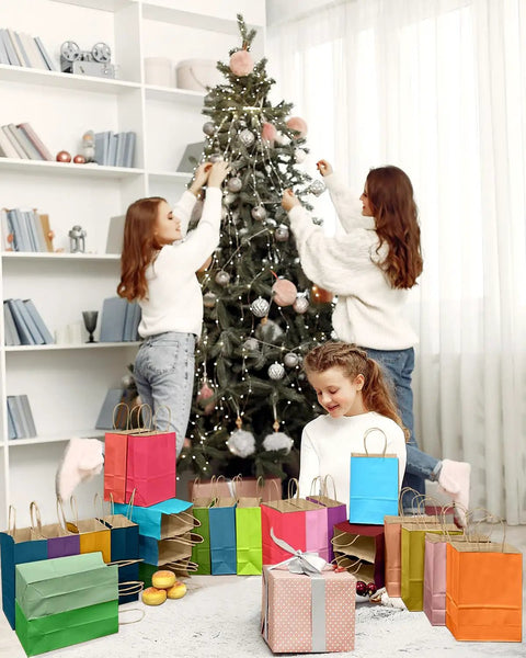 24 Pack Gift Bags With Handles Bulk 10.6 By 8.3 By 4.3 Inches Rainbow Multicolor Paper Bags For Parties Treats Durable
