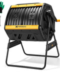 Outdoor Dual Chamber 53 Gallon Compost Tumbler With 360 Degree Spin Sliding Doors Solid Steel Frame Built In Mixing Bars