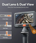 Dual Lens Articulating Borescope Endoscope With Light 5 Foot Reach 1080P HD Camera With Split Screen View And IPS Display Perfect For Auto Repair And Plumbing Inspections Easy To Use In Tight Spaces, dual-view screen