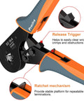 Self Adjusting Wire Ferrule Crimping Tool With Square Jaw For AWG 28-5, Pro Grade Ratchet Pliers with release trigger