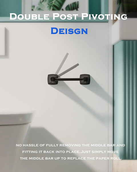 Matte Black Toilet Paper Holder With Double Post Pivoting Roll Bar Wall Mount Built From Stainless Steel And Zinc Alloy