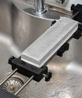 Adjustable Whetstone Stone Holder with Non Slip Base for Secure Knife Sharpening over sink, holding whetstone in place