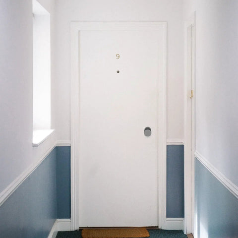 Top Shelf Single Cylinder Deadbolt With A Sleek Hidden Ball Handle For Interior Bedroom Doors Keyed Alike on white door.