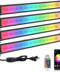 42W Outdoor Wall Washer LED Light Bar RGB CW Color Changing 4 Pack With App Control, showing remote and app interface.