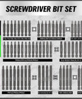 Screwdriver bit layout from 232-Piece Ultimate Screwdriver Bit Set For Impact Drivers And Wrenches With Cr-V Steel, various sizes shown