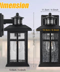 Image of Legit Heavy Duty Motion Sensor Outdoor Wall Lights 2 Pack Featuring Dusk To Dawn Smart Settings with dimensions shown.