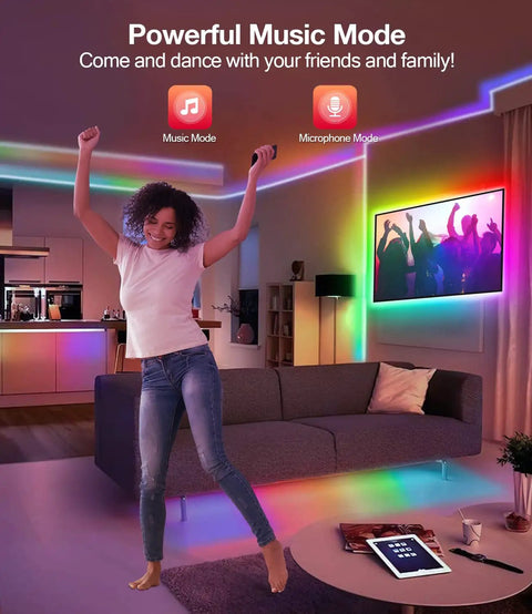 13.1Ft RGBIC LED TV Backlight Strip With Bluetooth App Control Music Sync And Remote Lit Rainbow Colors For 50 To 55 Inch TVs Or Monitors Behind Lighting USB Powered Accent Lights For Home Theater