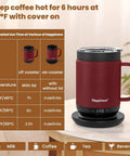 Smart Self Heating Coffee Mug With Precise Temperature Control And Marathon Battery Life Keep Your Daily Brew Piping Hot With this red tumbler on a coaster.