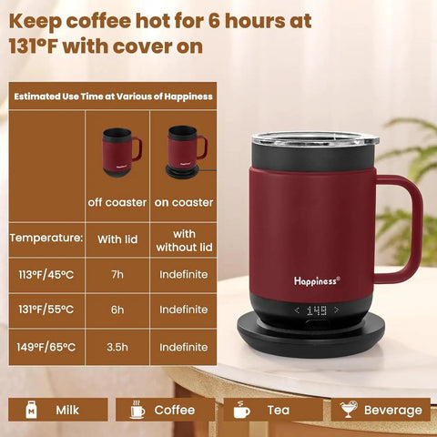 Smart Self Heating Coffee Mug With Precise Temperature Control And Marathon Battery Life Keep Your Daily Brew Piping Hot With this red tumbler on a coaster.
