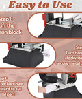 Steps showing operation of Heavy Duty Alloy Steel Portable Band Saw Stand for 2729-20 Milwaukee Portable Bandsaw
