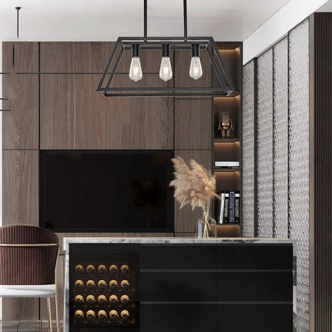 Island Pendant Light For Kitchen Black Four Light Modern Dining Room Fixtures Hanging Cage Linear Pendant Lights Farmhouse Style Dimmable With E26 Base Bulbs Not Included Today over modern kitchen island