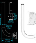 Diagram and image of Beefy Outdoor Antenna Mount Pole for wall or pole install, 1.5 inch OD, 17 inch long universal J pole bracket.