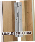 Stainless steel continuous piano hinge installed on a wooden cabinet door.