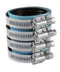 Two Inch No Hub Coupling Heavy Duty With Blue Shield For Quick Size Identification Stainless Steel Body And One Piece Elastomer Gasket
