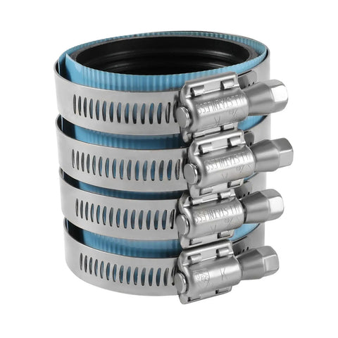 Two Inch No Hub Coupling Heavy Duty With Blue Shield For Quick Size Identification Stainless Steel Body And One Piece Elastomer Gasket