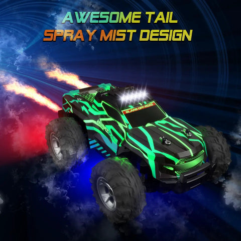 All Terrain Remote Control Car For Kids 1 To 16 Scale High Speed 25 Km Per Hour RC Truck with colorful LED, red spray