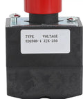 Heavy Duty Emergency Stop Button DC 80V Latching Switch IP65 Rated for Forklifts, front view showing label details.