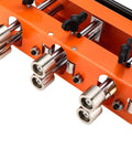Close-up of 3-Station Sheet Metal Roller Bender for 0-90 Degree Bends showing aluminum frame and large radius roller components