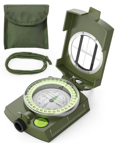Rugged Lensatic Sighting Compass With Carrying Bag Waterproof And Shakeproof Army Green High Precision Readings from rear sight