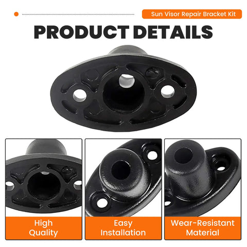 Sun Visor Repair Bracket Kit For 1997 To 2002 Jeep Wrangler TJ, black durable ABS plastic with bolt-on mount clip details