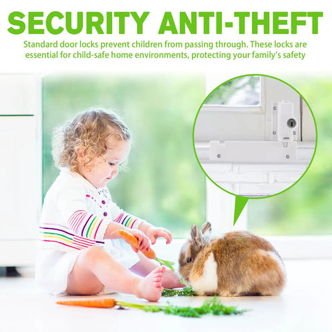 Keyed Sliding Door Lock For Glass Doors With Childproof Design, Dual Security Defense, close-up installed on door, white