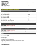 Specifications and compatibility list for rear passenger side right axle shaft with bearing 28 spline replacement for Ford Ranger 1998 through 2009.