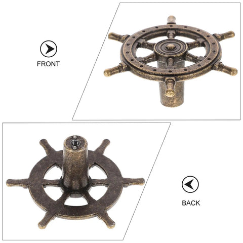 Front and back view of solid bronze steering wheel style from 4 Piece Antique Cabinet Handles Set Vintage Drawer Knobs for Dresser and Closet Solid Bronze Steering Wheel Style Door Pulls No Fuss Easy Install for Home Furniture Hardware and Cabinets pull