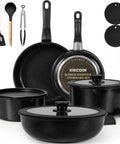 Nonstick Pots And Pans Set For RV Living 20 Pack Stackable Cookware with detachable handles and black finish