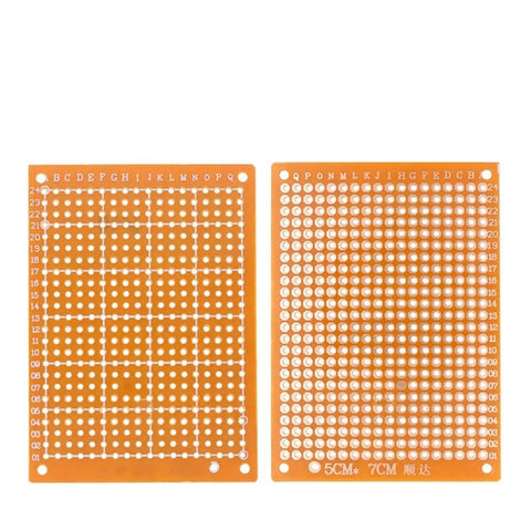 Universal Paper Copper PCB Board Set 5x7cm For DIY Prototyping Matrix Style Circuit Grids, shown in two textured panels.