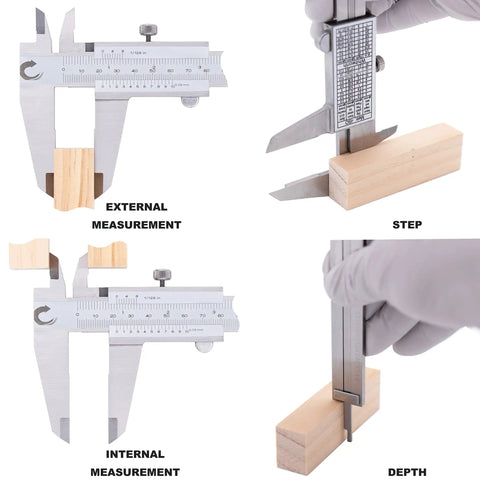 DVLR-1205 Vernier Caliper 0 To 12 Inch 300 mm Stainless Steel With Inch Fraction And Metric Readings for External, Internal, Step, Depth Measurement