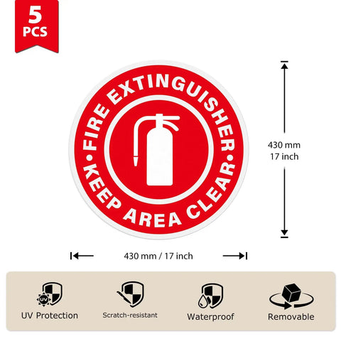 Five Pack Fire Extinguisher Keep Area Clear Sign 17 By 17 Inches Big Caution Safety Warning Sticker Self Adhesive Vinyl Waterproof