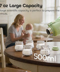 Hit The Road Ready Bottle Warmer For Quick Breast Milk And Formula Heat On The Fly, 17 oz green portable bottle pouring milk.