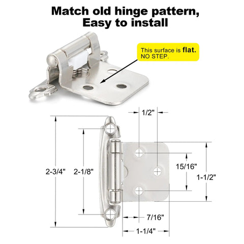 Self Closing Brushed Nickel Kitchen Cabinet Hinges For Face Frame Doors No Fuss Auto Close Feature With Screws dimensions with installation marks