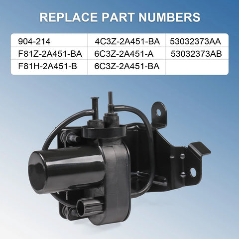 Side-view electric automotive vacuum pump, black plastic with mounting bracket and hose ports
