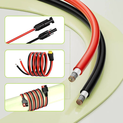 10 AWG Solar Panel Wire 2x50ft 6mm2 Solar Extension Cable Red And Black 84 Strands Tinned Copper PV Wire XLPE Insulated