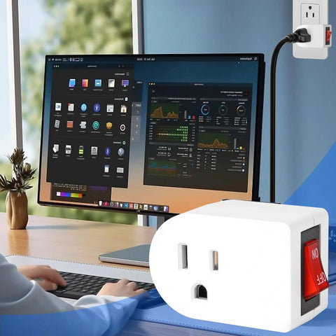 Grounded Outlet With On Off Switch Wall Tap Adapter Single Outlet Power Switch 15A 125V 1875W shown in home office