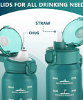 Two interchangeable lids, straw and chug, for 24oz Insulated Water Bottle With Straw And Chug Lids 18/10 Stainless Steel Double Wall Vacuum Bpa Free.