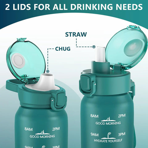Two interchangeable lids, straw and chug, for 24oz Insulated Water Bottle With Straw And Chug Lids 18/10 Stainless Steel Double Wall Vacuum Bpa Free.