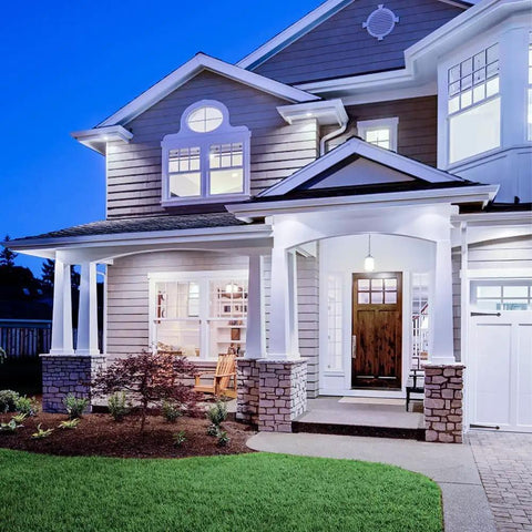 Stylish home exterior illuminated by Super Bright Daylight 5000K A21 LED Bulbs 2500 Lumens E26 Base Non Dimmable 23W