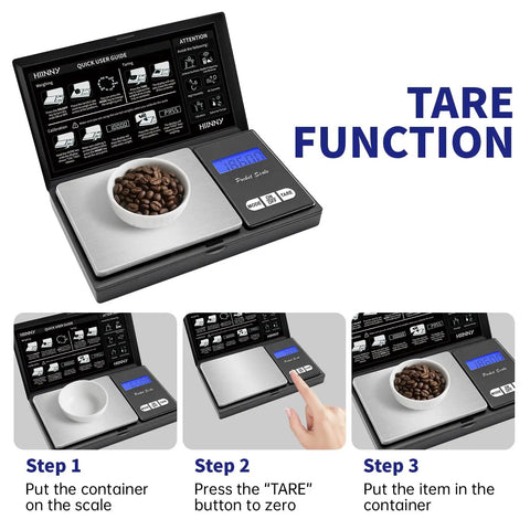 Steps to use tare function on Pocket Digital Scale 200g Capacity, 0.01g Precision, Tiny Jewelry And Coin Scale