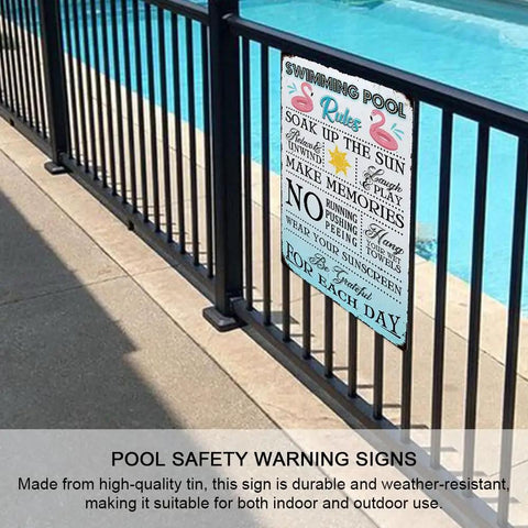 Pool Rules Sign Funny Metal Decor For Indoor Outdoor Use 12x8 Inch Durable Hanging Plaque on poolside fence, vintage style tin sign