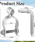 Product diagram showing dimensions of 4 Pack Farm Gate Hinge Set For Chain Link Fences And Wood Posts Galvanized Steel Hinges With Lag Screws Includes Nuts And Bolts Durable Zinc Plated Gate Post Hinges For No Hassle Fence Gate Mounting.