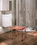 No Slip Teak Shower Bench With Adjustable Height For Indoor Shower Bath And Sauna, Elderly And Disabled Friendly With Aluminum Handrail