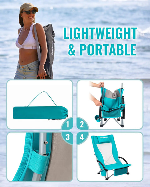 Low Beach Chairs 2 Pack Folding Portable Chairs For Adults Ultra Wide Ergonomic High Back Seat 300 Lb Capacity