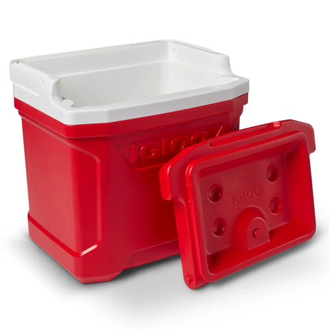 Profile II 16 Quart Red Cooler With Fold Flat Bail Handle, Cool Riser Technology For Superior Cooling, lid open