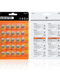 Premium AG13 LR44 Batteries 25 Pack 1.5V Alkaline Button Cells in blister packaging for watches and gadgets.