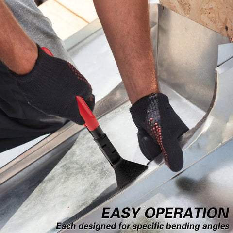 Side view of Jiimee 3pc hand seamers set with red-handled bending pliers and 60mm jaws for sheet metal